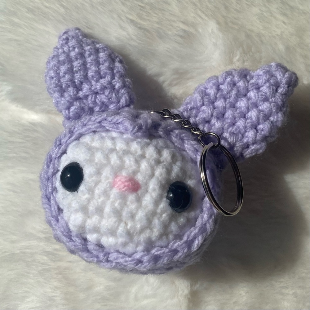 Handmade Amigurumi Kuromi Sanrio Crochet Keychain Purple